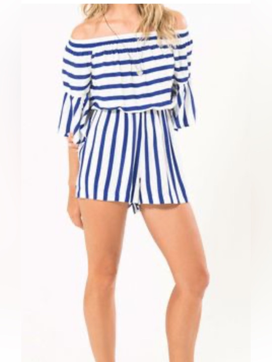 FARM Rio Pants - Farm Striped Blue and White Jumpsuit